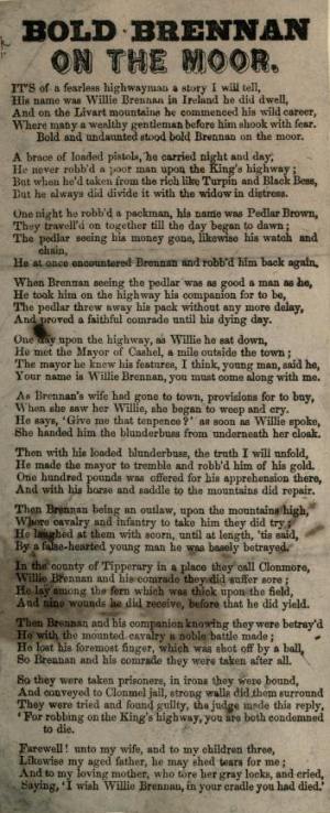 5. "Bold Brannan On The Moor", broadside, date & printer unknown, from: [An Album Of Street Literature], n. d., p. 294
