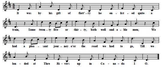 3. "Canaday I O", tune and verse 6, from F.H.E (i.e. Fannie Hardy Eckstorm), Canaday I O, in: Bulletin of the Folksong Society of the 
