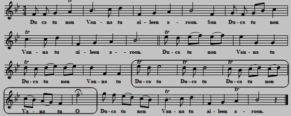 11. "Aileen Aroon", as sung by Kitty Clive, 1742 (see No. 4), original key "G", here transposed to "Bb"