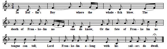 4. The melody of "Franklin's Expedition" as published in Greenleaf/Mansfield, Ballads And Sea-Songs Of Newfoundland, 1933, p. 308. 