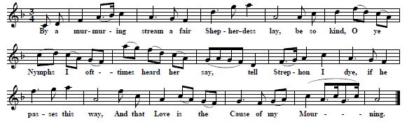 4. "Love Is The Cause Of My Mourning", tune & first verse, from: William Thomson, Orpheus Caledonius, 1725, quoted from 2nd edition 1733, No.17, p. 34