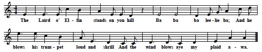 18. "The Laird o' Elfin", as sung by Alexander Robb, New Deer Aberdeenshire, collected by Graig & Duncan 1908, Greig-Duncan II, No. 329 A, p. 483