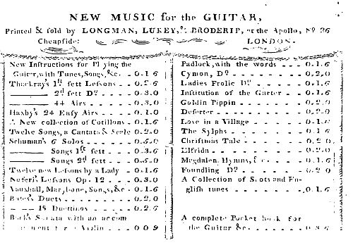 4. Longman, Lukey & Broderip, Music books for the guittar , from: A Pocket Book For The Guittar, 2nd Edition, London 1776, p. I