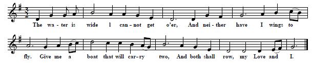 The very first version of "The Water Is Wide", text & tune from "Oh Waly, Waly" in Cecil Sharp, Folk Songs From Somerset. Third Series, 1906,�p. 32/33