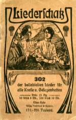 95.  Cover of: Liederschatz. 302 der beliebtesten Lieder fr alle Kreise und Gelegenheiten, 171. - 220. Tausend, Essen n. d. [1914-1920?]