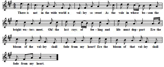 10. "The Meeting Of The Waters", first published in: A Selection of Irish Melodies, With Symphonies And Accompaniments by Sir J. Stevenson and Characteristic Words by T. Moore, First Number, London & Dublin 1808, here from a later complete edition, Dublin 1882, p. 30