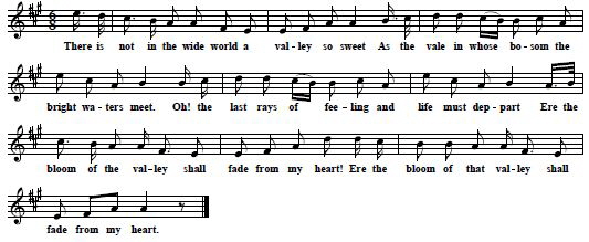 10. "The Meeting Of The Waters", first published in: A Selection of Irish Melodies, With Symphonies And Accompaniments by Sir J. Stevenson and Characteristic Words by T. Moore, First Number, London & Dublin 1808, here from a later complete edition, Dublin 1882, p. 30