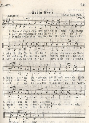 43. "Robin Adair", from: Th. Tglichsbeck & J. Mleisen (ed.), Gpel's deutsches Lieder und Commers-Buch. Sammlung von gegen fnfhundert der beliebtesten Lieder mit ihren Singweisen in mehrstimmiger Bearbeitung, Stuttgart, n. d. [1848], No. 378, p. 541