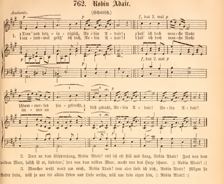 4. "Robin Adair", in: August Hrtel (ed.), Deutsches Liederlexikon. Eine Sammlung der besten und beliebtesten Lieder und Gesnge des deutschen Volkes. Mit Begleitung des Pianoforte, Zweite Auflage, Leipzig 1867, Nr. 762, p. 597