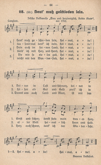 7. "Heut' mu geschieden sein", in: Simon Breu (ed.), Deutsches Jugendliederbuch fr hhere Lehranstalten, 11. unvernderte Auflage, Essen & Wrzburg 1923