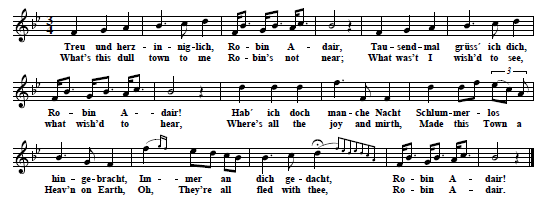 26. Tune and text (first verse only) from: Robin Adair, a Simple Irish Ballad - Robin Adair, Jrlndisches Volkslied von Wilhelm Gerhard fr Harfe oder Pianoforte, Hofmeister, Leipzig, n. d. [1827]
