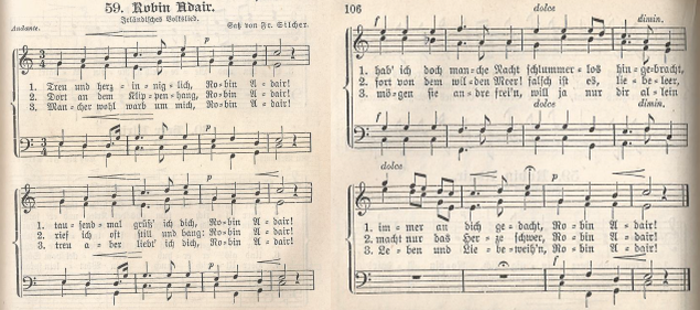 48.  "Robin Adair", from: Friedrich Silcher, Volkslieder, gesammelt und fr vier Mnnerstimmen gesetzt. Nebst einem Anhang mit Trauerliedern. Neue Ausgabe. 5. und 6. Tausend, Tbingen 1902, No. 59, p. 105-6