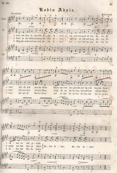 44. "Robin Adair", from Th. Tglichsbeck (ed.), Das  Buch der Lieder. Eine Sammlung volksthmlicher Lieder und Gesnge fr eine Singstimme, zum Theil auch mehrstimmig, und mit Begleitung sowohl des Pianoforte als auch der Guitarre. Erster Band, Stuttgart n. d. [1849], No. 40, p. 47