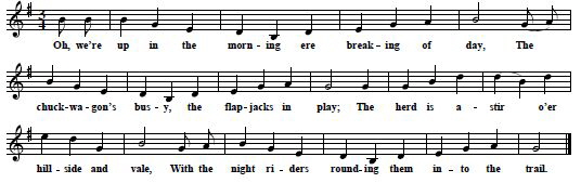 34. "The Railroad Corral", tune and first verse, first published with this tune in Ina Sires, Songs Of The Open Range, p. 22, here quoted  from: John & Alan Lomax, Cowboy Songs And Other Frontier Ballads, New York 1938 (enlarged new edition), p. 42-3, also in:  Austin E. & Alta S. Fife (ed.), Cowboy And Western Songs. A Comprehensive Anthology, New York 1969, No.77, pp. 208-9 