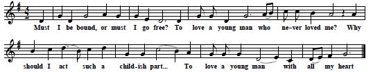25. "Deep In Love (Must I Be Bound Or Must I Go Free?)", collected by H.E.D.Hammond 1905 from Jacob Baker, Dorset, in: Broadwood et al. 1923, pp. 69-70 and HAM/2/5/15 at EFDSS