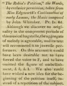 3. Review of John Whitaker's "Robin's Petition" in: The Repository of Arts, Literature, Fashions, Manufactures, 2nd Ser., Vol. 1, No. 1, London 1816, p. 114