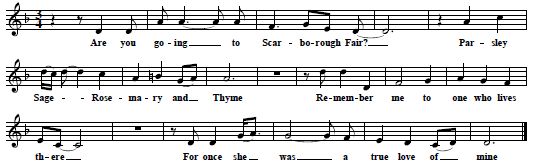 "Scarborough Fair", as sung by Martin Carthy, 1965 on his first LP, from an abc-file found at Folkinfo.org (with many thanks)