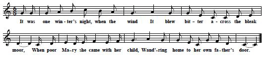 C: "Mary Across The Wild Moor", from Frank Kidson, Traditional Tunes. A Collection Of Ballad Airs, Oxford 1891, pp. 77-8