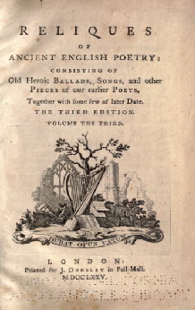 7. Thomas Percy, Reliques Of Ancient English Poetry, 1765